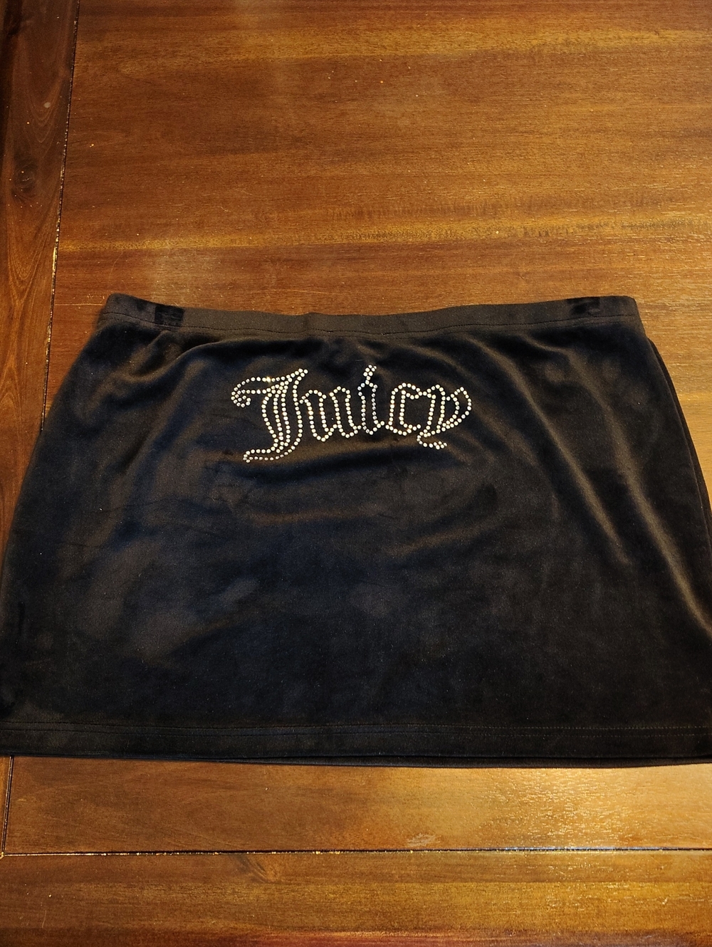 Juicy Couture Black Velour Mini Skirt with Rhinestone 'Juicy' Logo Sz. L